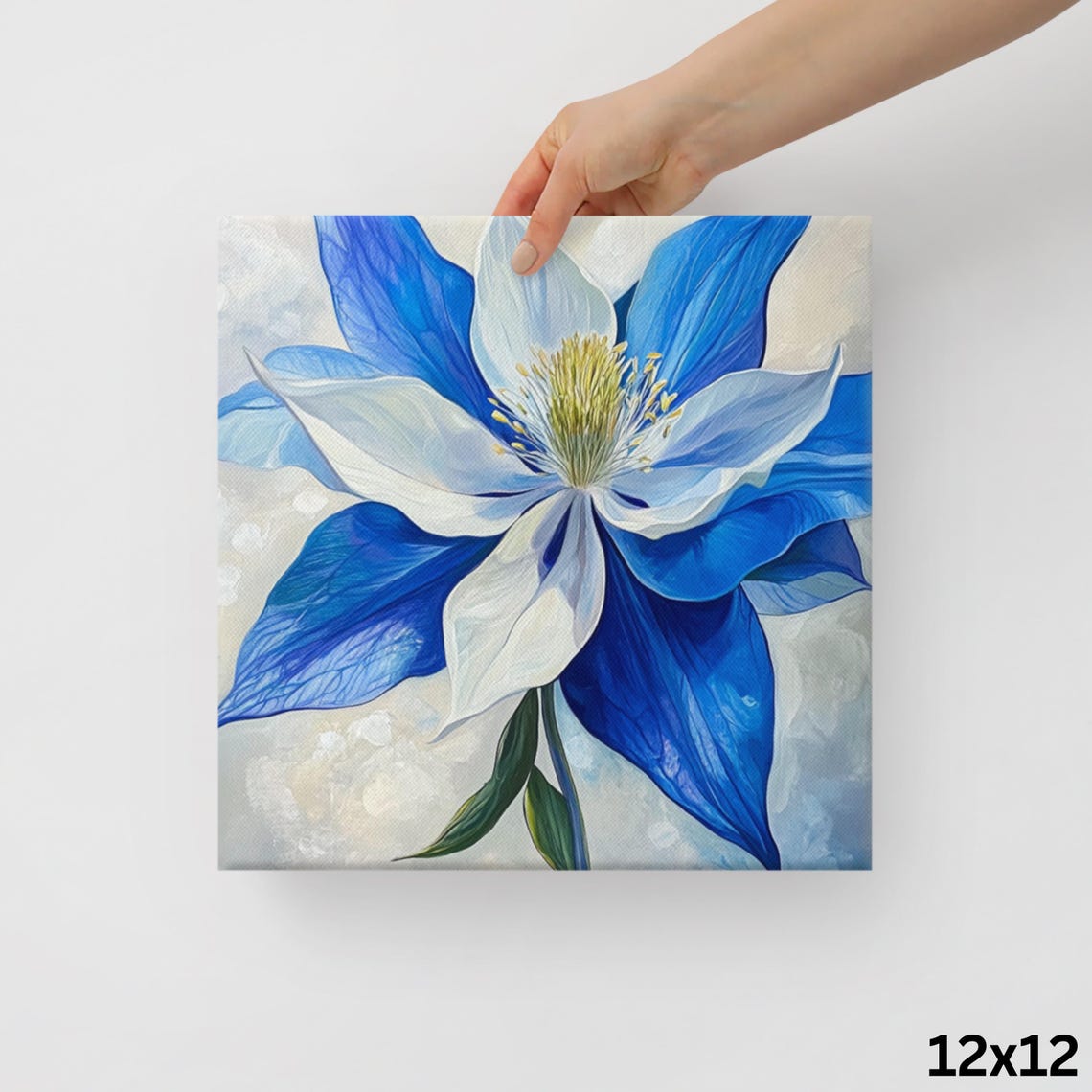 Blue White Columbine Bloom Close-Up Painterly Floral Art Poster - Image 2