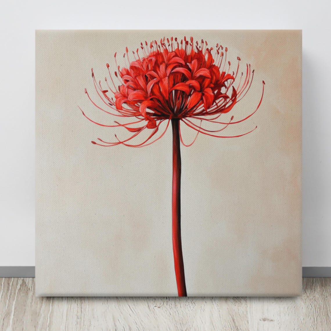 Red Spider Lily Bloom Long Stamens Beige Botanical Painting Art Poster - Image 4