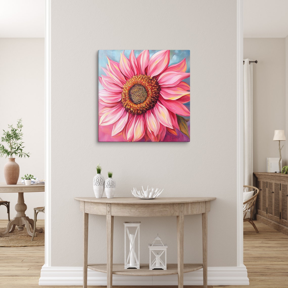 Pink Sunflower Print Large Painting Print Flower Wall Art Nature Art Sunflower Art Sunflower Painting Print Wall Art - Image 4