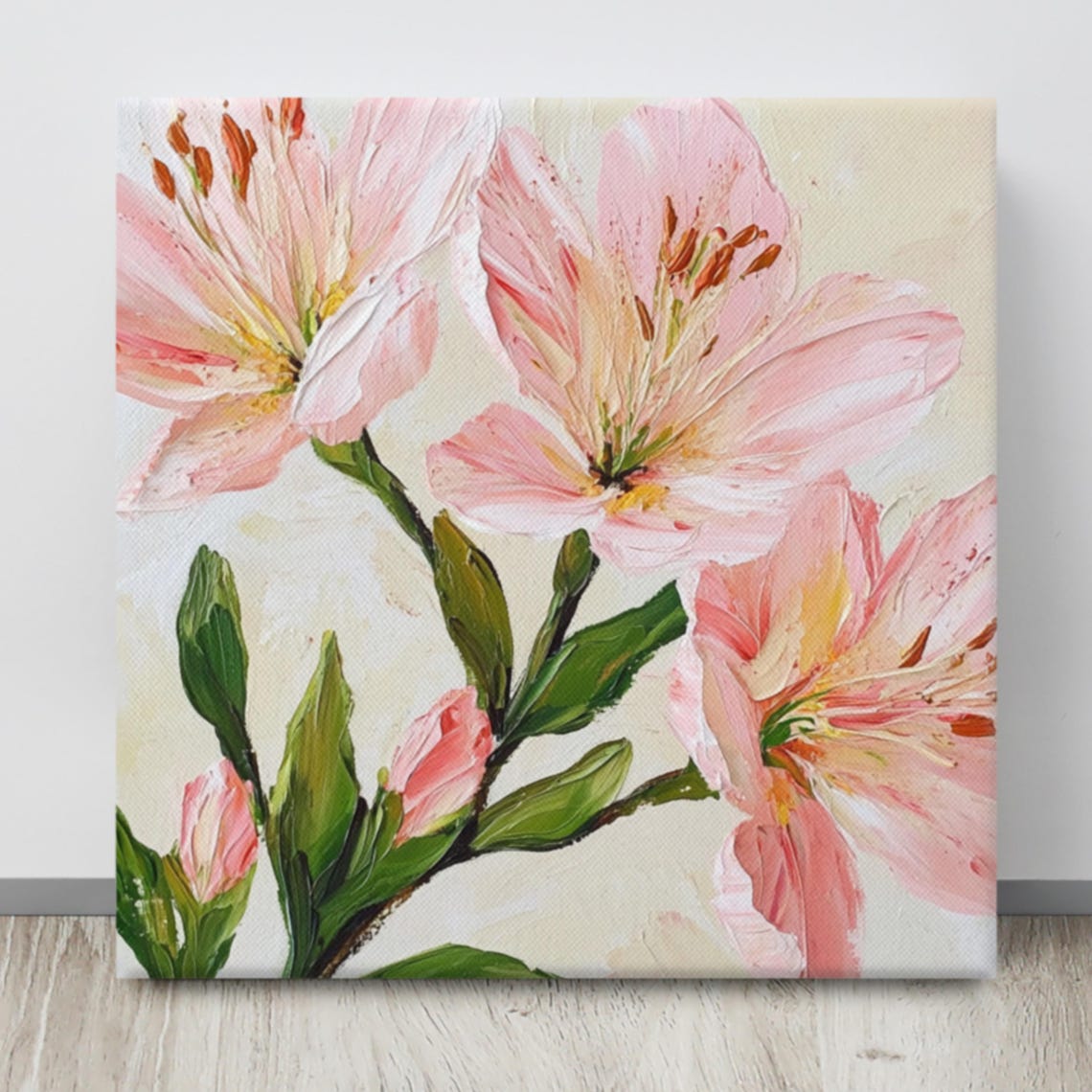 Pink Alstroemeria Peruvian Lilies Impasto Floral Art Wall Poster - Image 4
