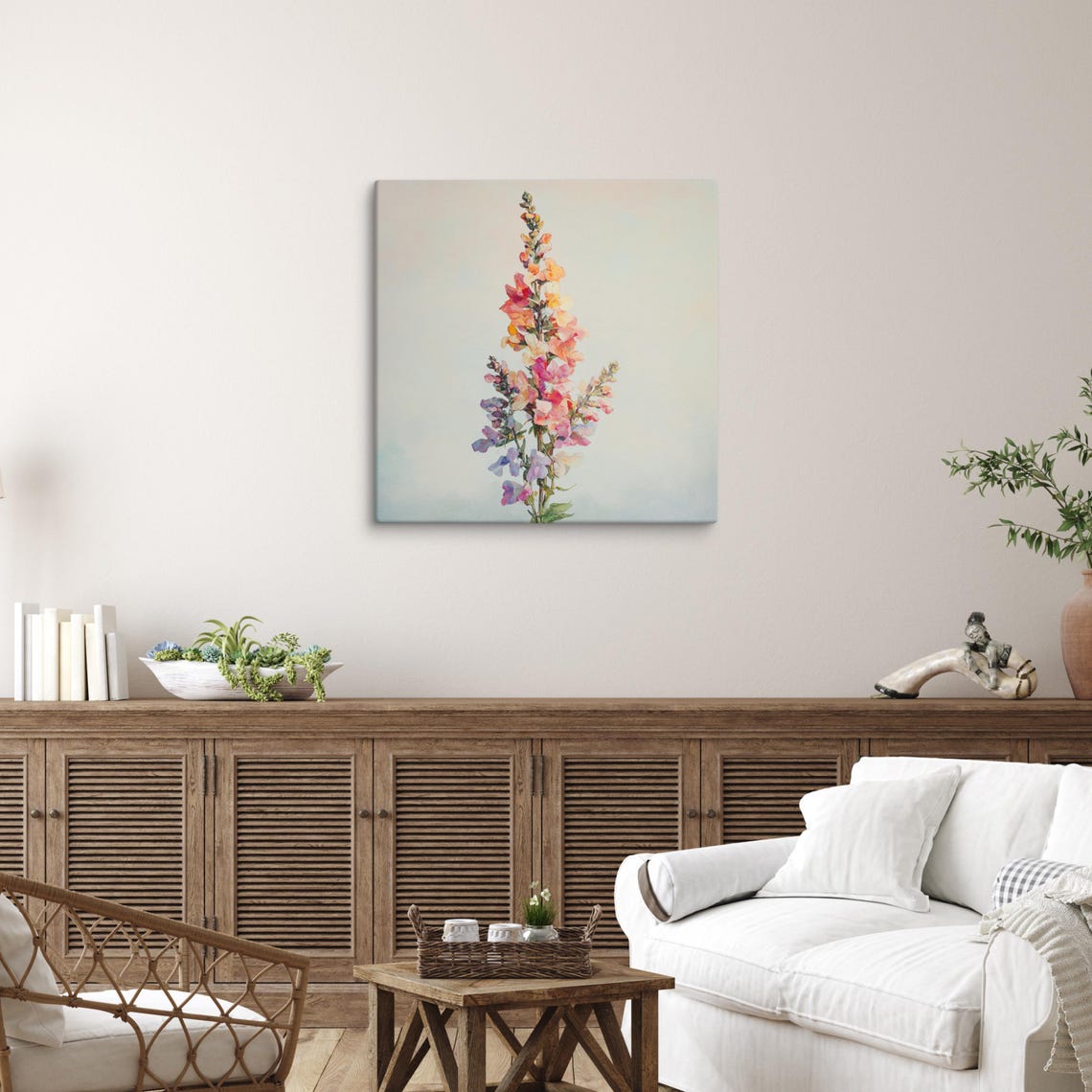 Snapdragon Flower Spikes Coral Pink Lavender Watercolor Art Poster - Image 5