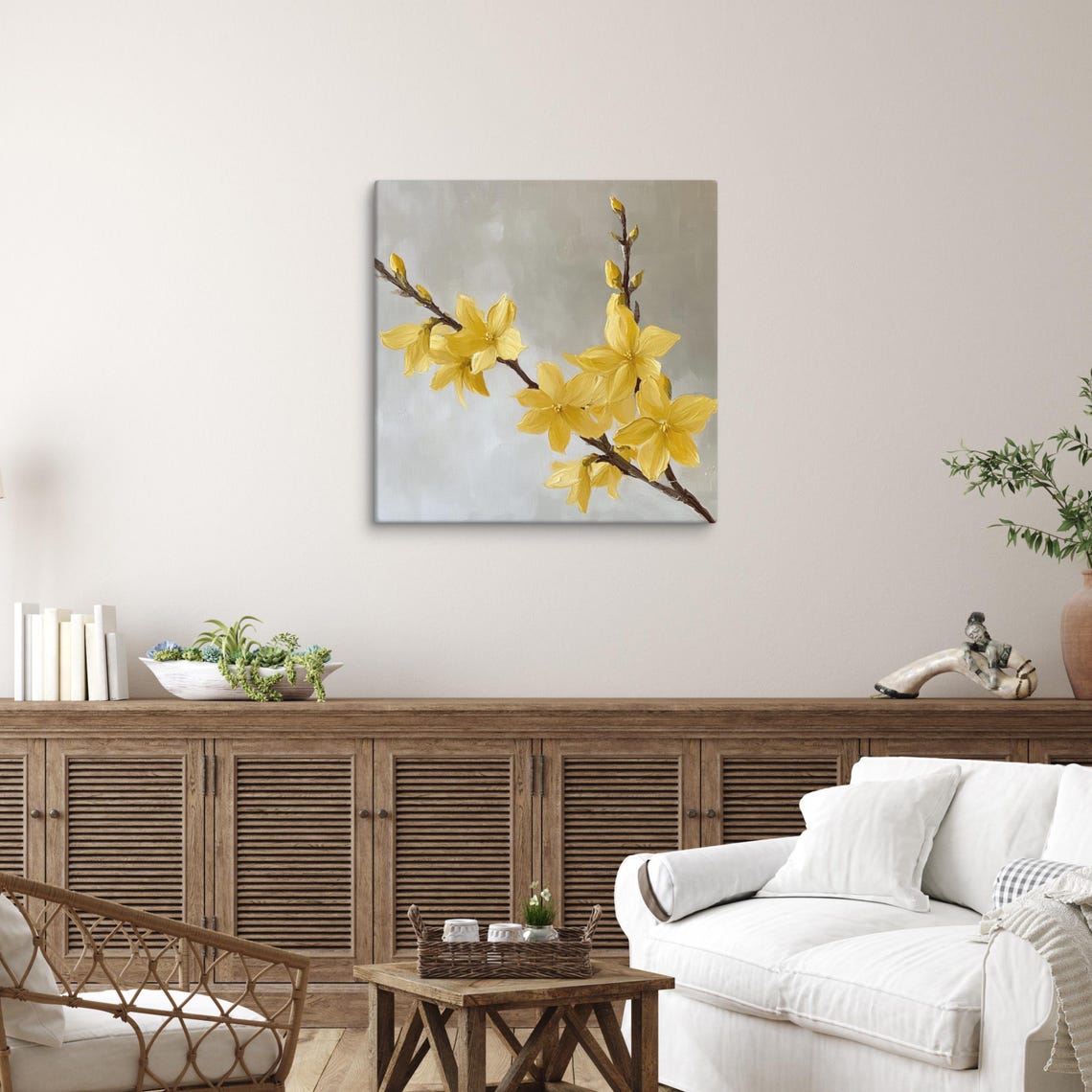 Yellow Forsythia Branches Blooming Gray Background Art Poster - Image 4