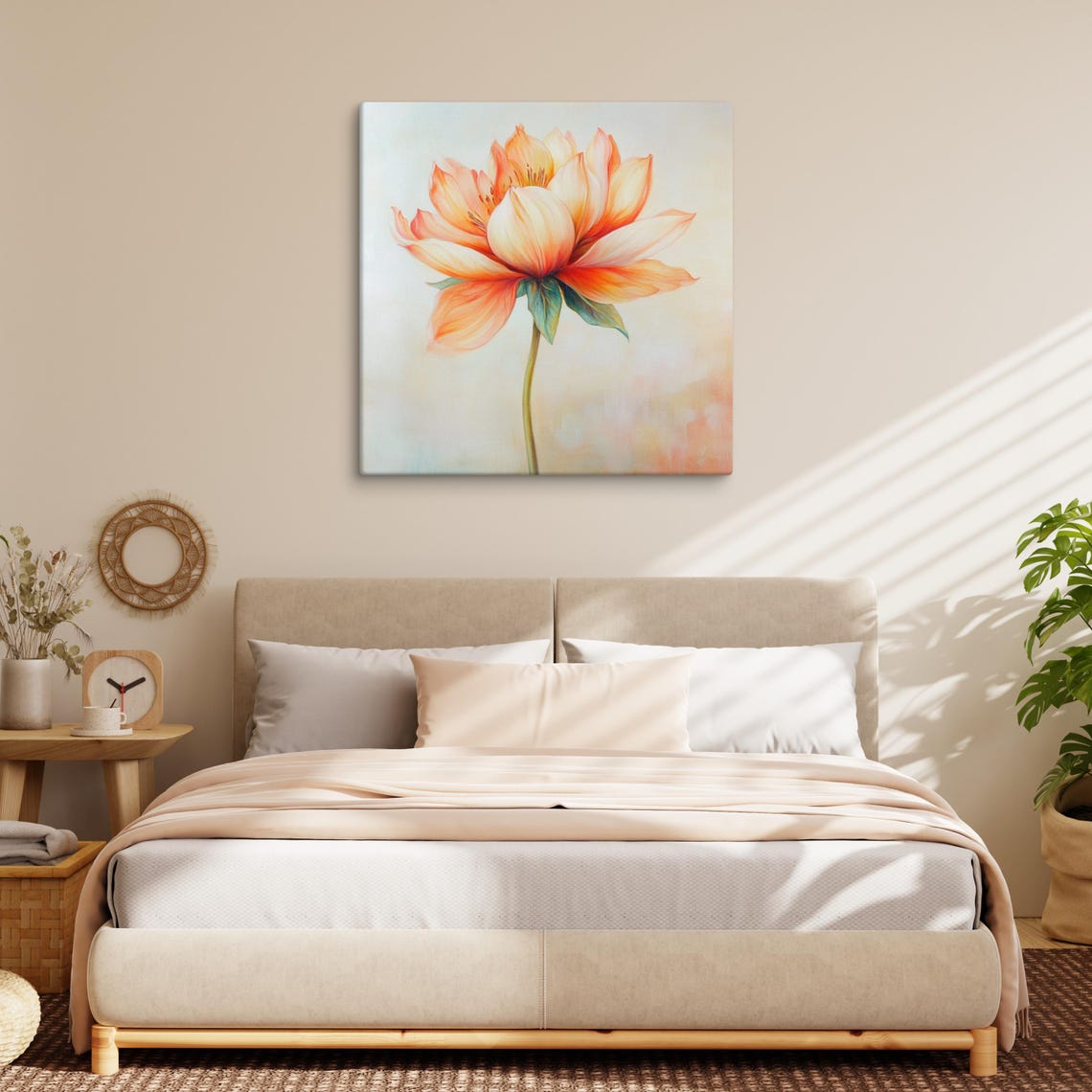 Orange Dahlia Blossom Soft Painterly Floral Art Canvas Poster - Image 5
