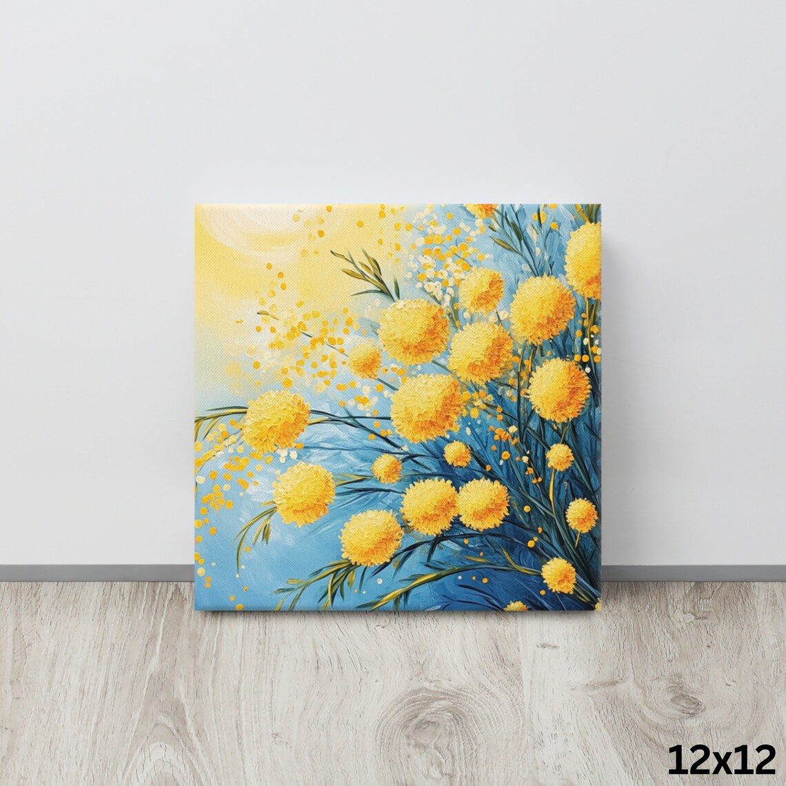 Yellow Mimosa Blossom Balls Blue Sky Impressionist Painting Poster - Image 4