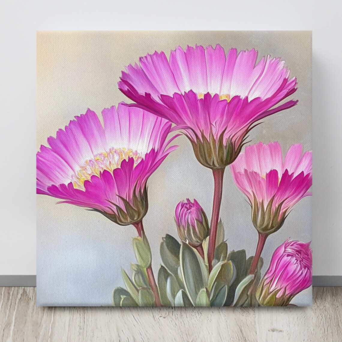 Pink Lampranthus Dewplant Succulent Blooms Painting Print Poster