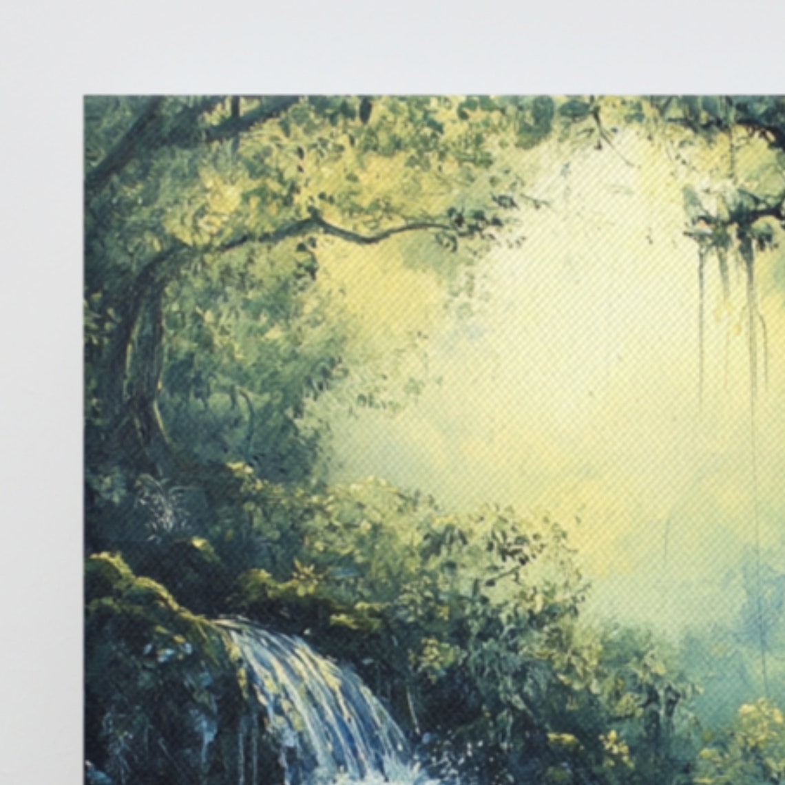 Sunlit Jungle Waterfall Blue Cascade Misty Gorge Nature Wall Art Print - Image 3