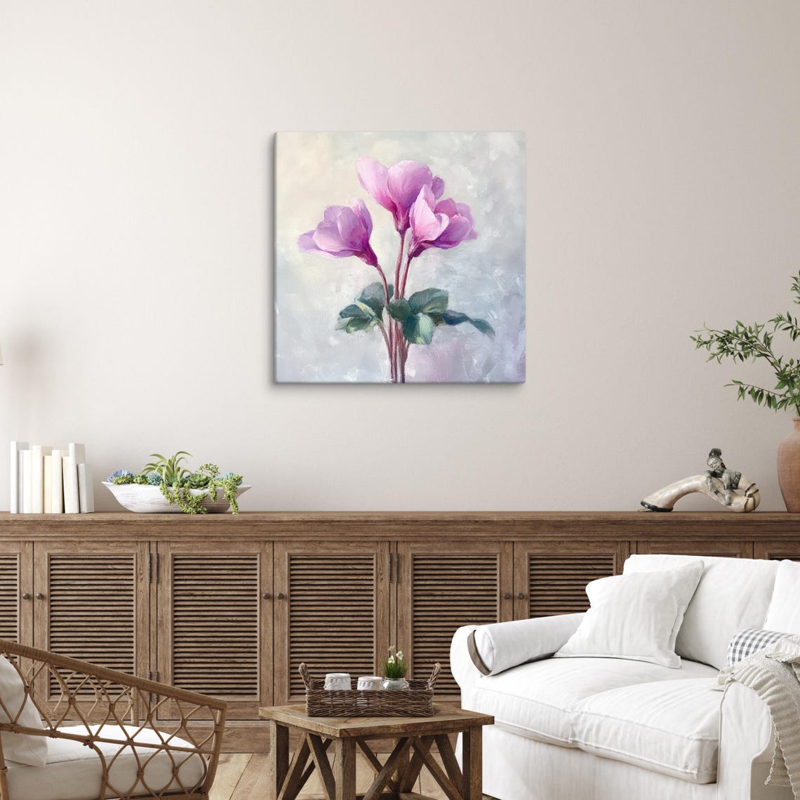 Purple Cyclamen Blooms Misty Painterly Botanical Art Wall Poster - Image 3