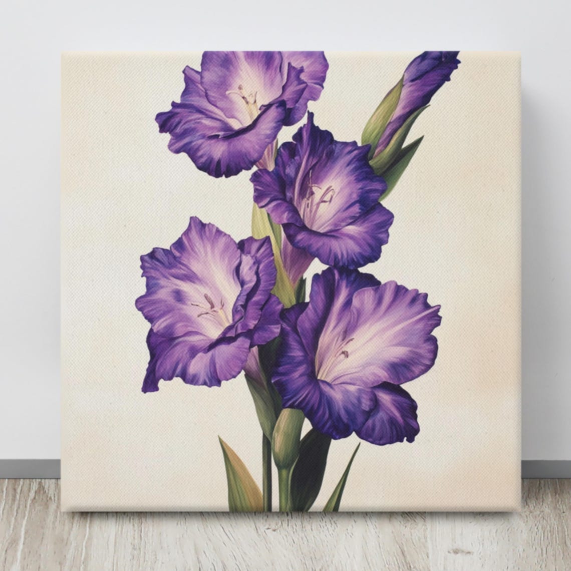 Purple Gladiolus Tall Blooms Cream Background Botanical Wall Art - Image 4
