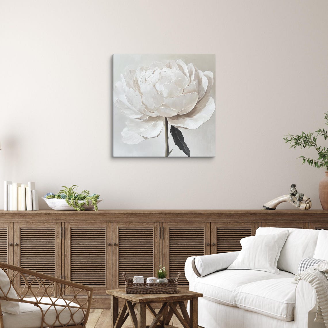 White Peony Impasto Textured Large Bloom Botanical Floral Art Poster - Image 4