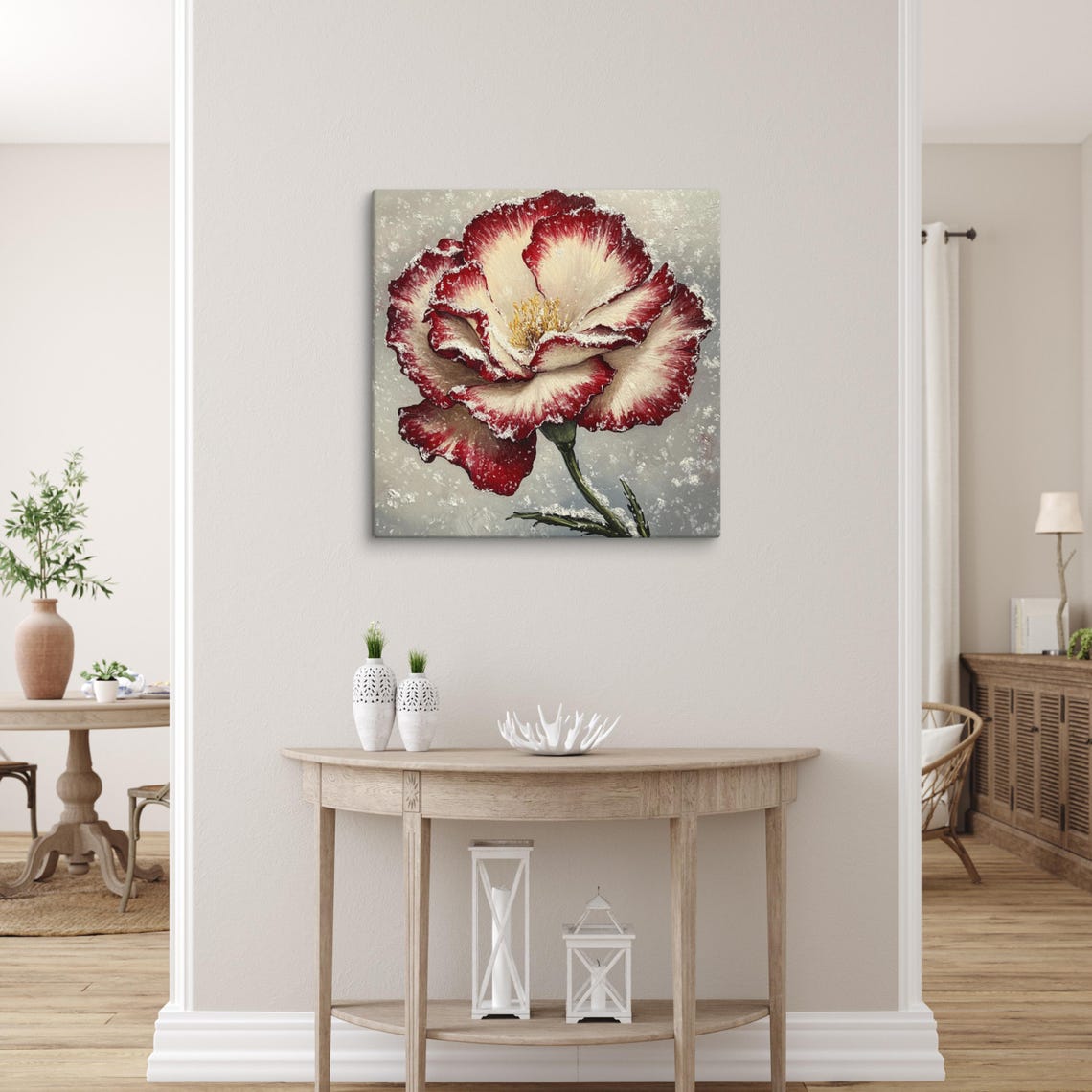 Red White Carnation Snow Dusted Winter Frost Holiday Statement Poster - Image 3