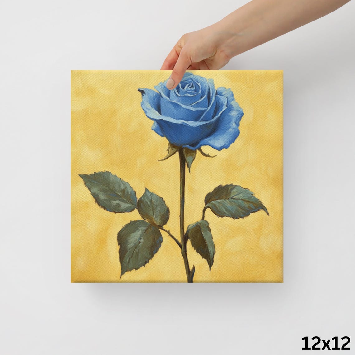 Blue Rose Bloom Golden Background Vintage Floral Wall Art Poster - Image 2