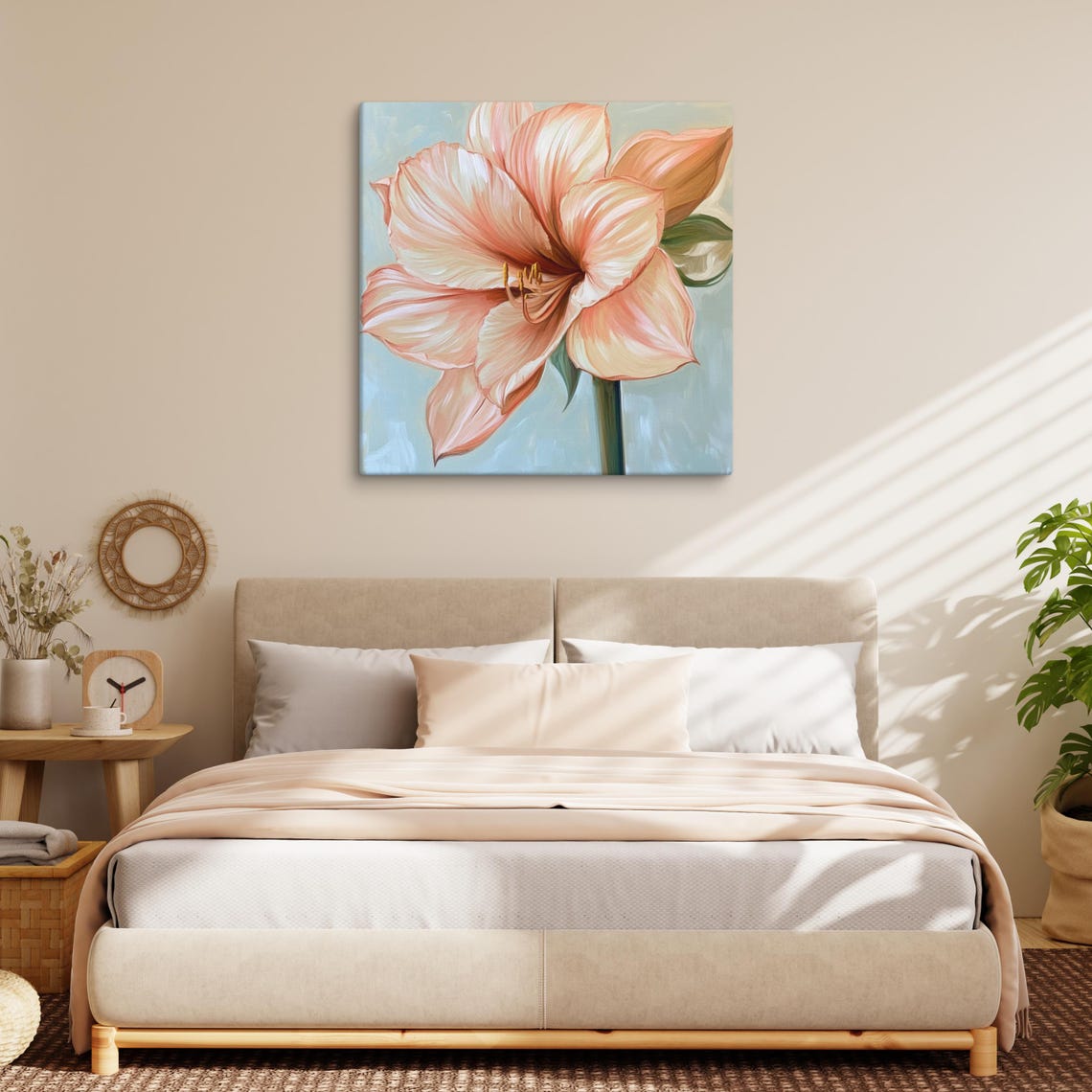 Peach Pink Amaryllis Bloom Close-Up Gold Stamen Floral Art Poster - Image 2