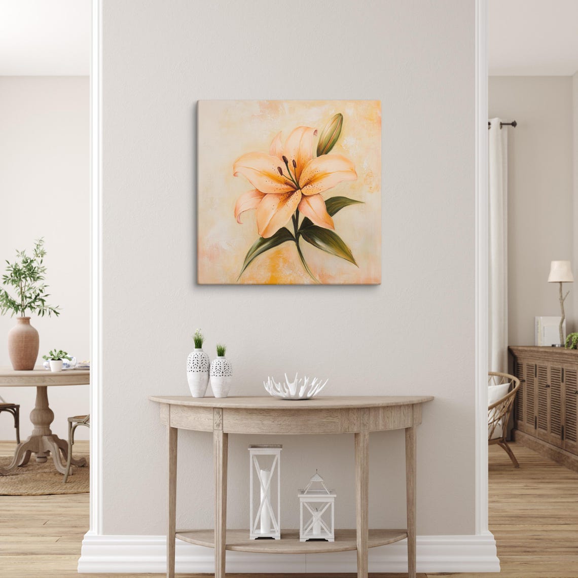 Peach Orange Lily With Bud Warm Soft Light Floral Painting Print - Image 5