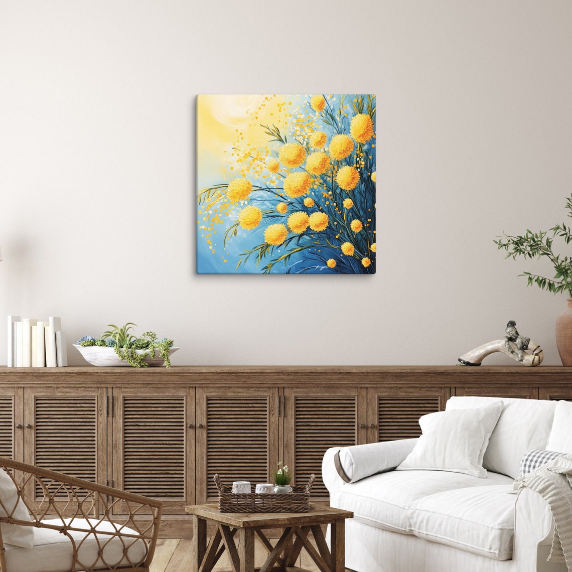 Yellow Mimosa Blossom Balls Blue Sky Impressionist Painting Poster - Image 5