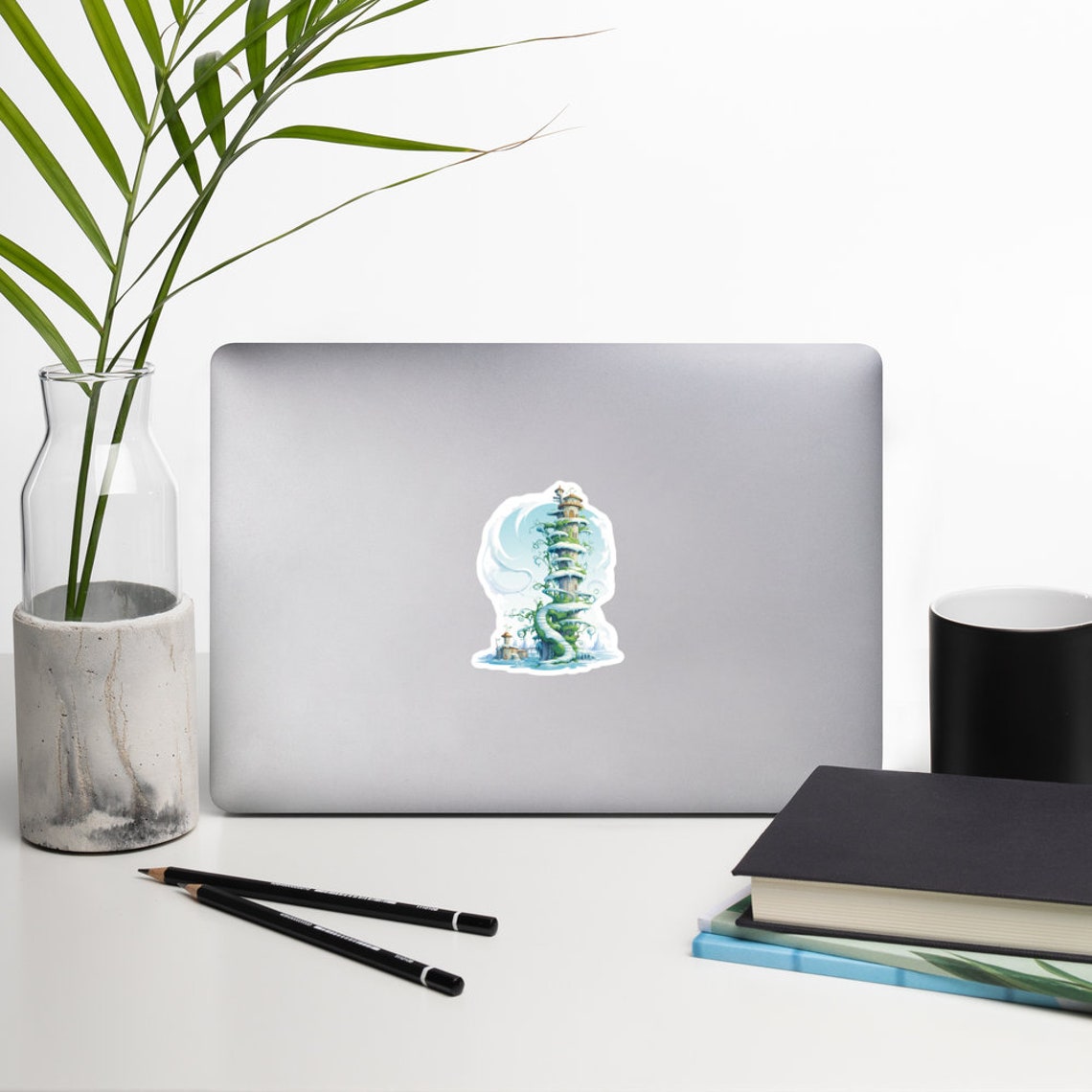 Snowy Magical Beanstalk Tower Winter Fantasy Sticker Decal Art - Image 3