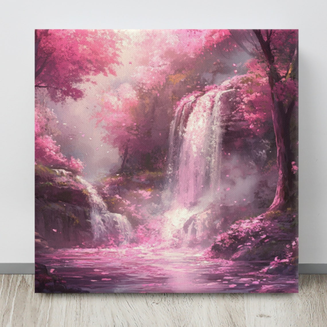 Pink Cherry Blossom Waterfall Spring Flowers Magical Falls Art Print - Image 3
