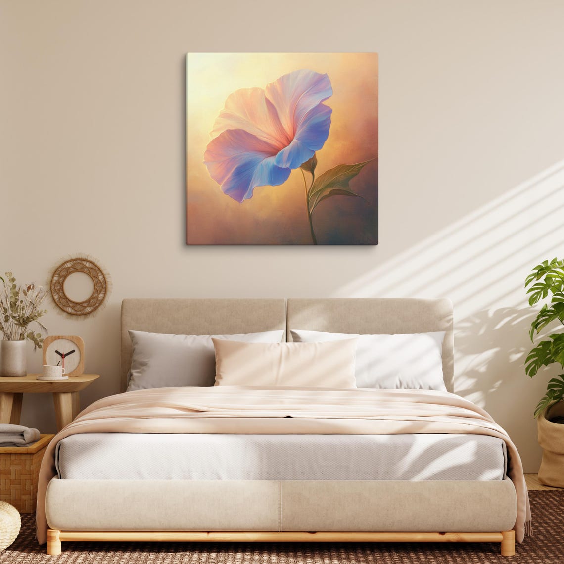 Morning Glory Bloom In Soft Peach Blue Golden Sunrise Poster - Image 2