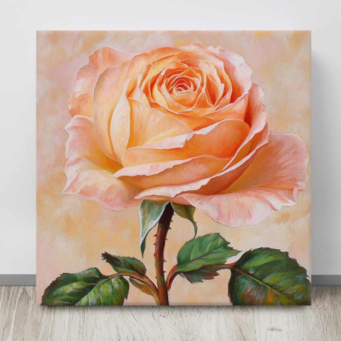 Peach Orange Rose Full Bloom Realistic Floral Oil Painting Poster - Image 4