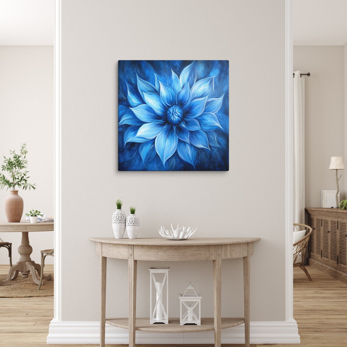 Cobalt Blue Dahlia Flower Bold Blue Floral Oil Painting Poster - Image 5