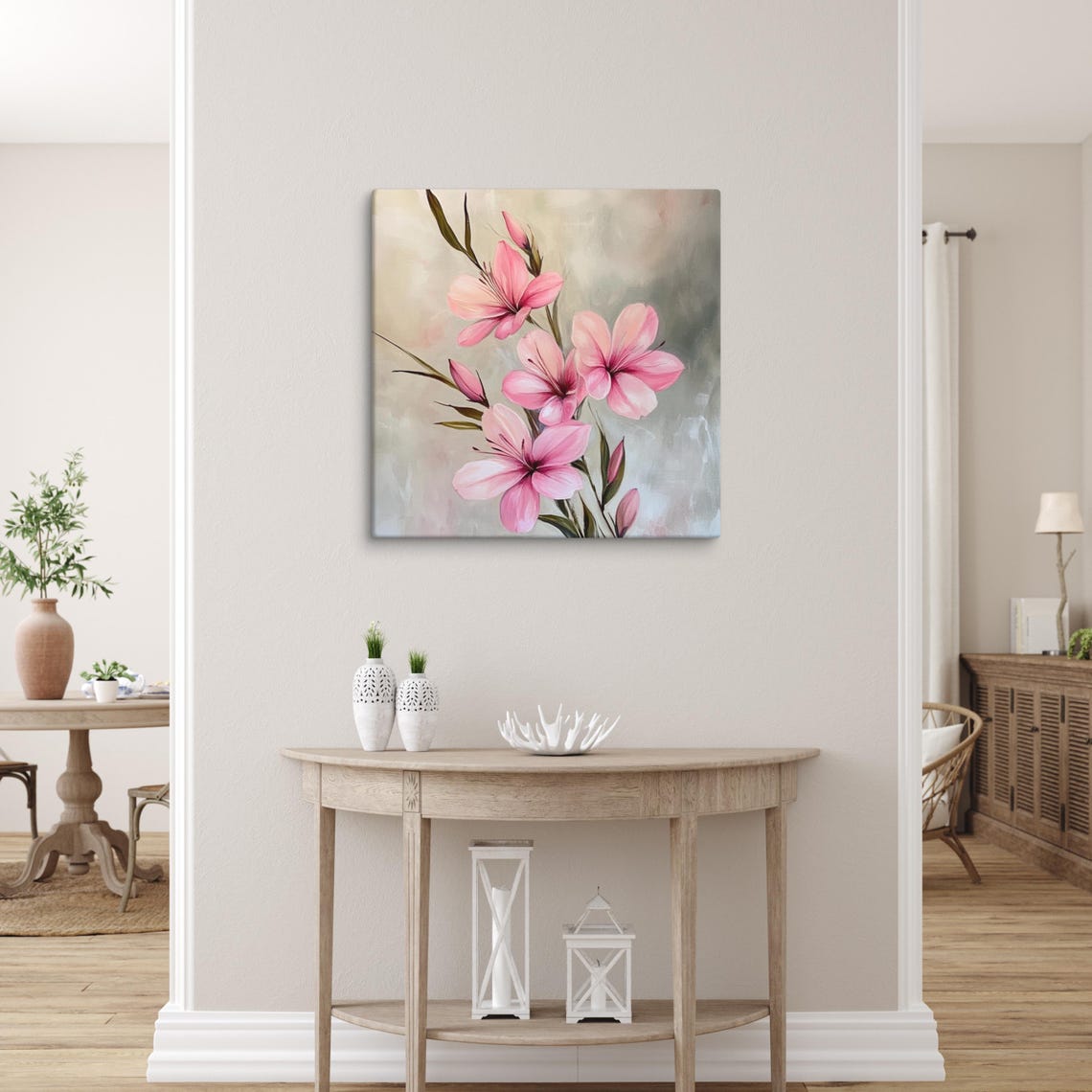 Pink Flower Wall Art Flower Painting Print Pink Flower Art Nature Wall Art Flower Wall Art Living Room Art - Image 4