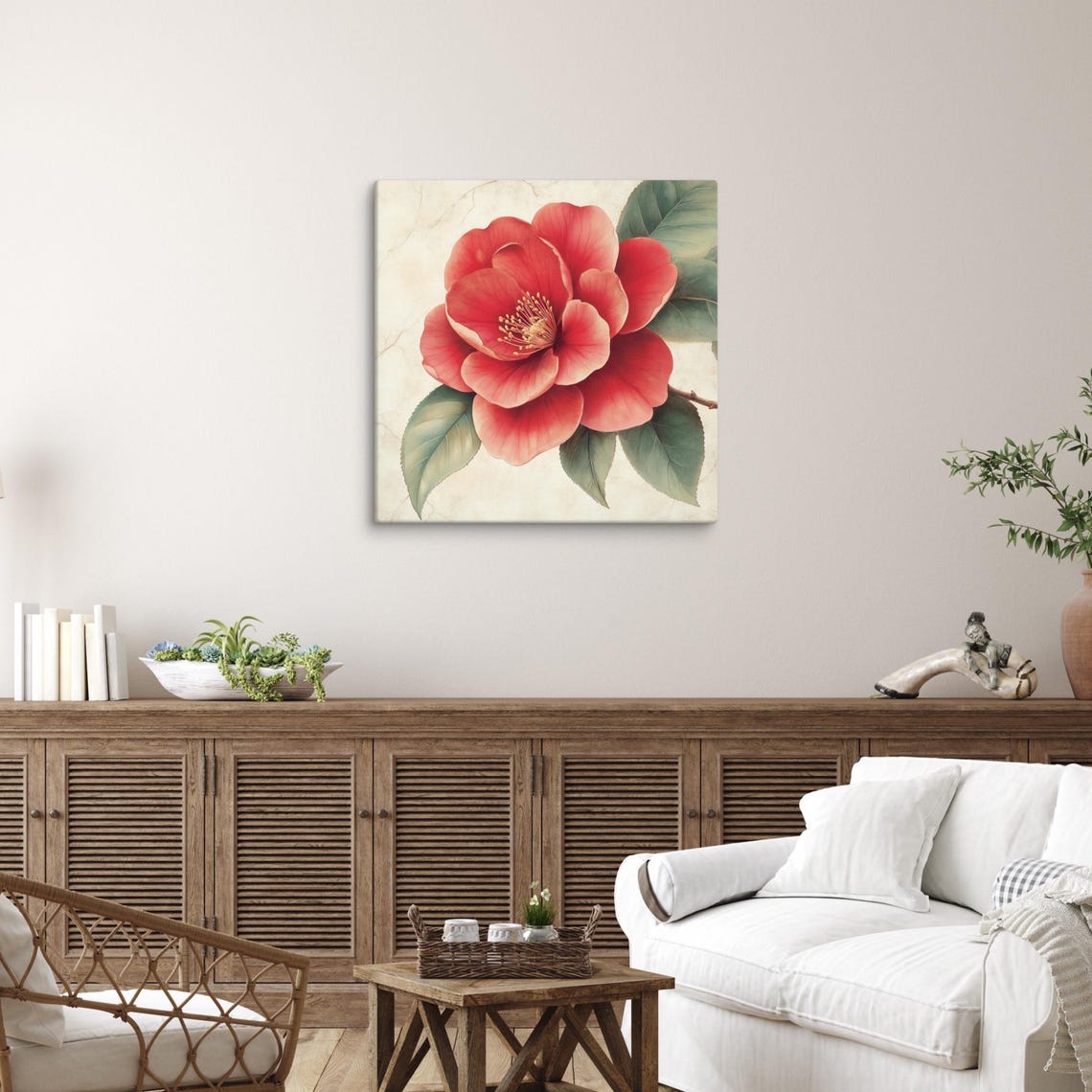 Red Camellia Bloom Vintage Botanical Classic Floral Art Poster - Image 5