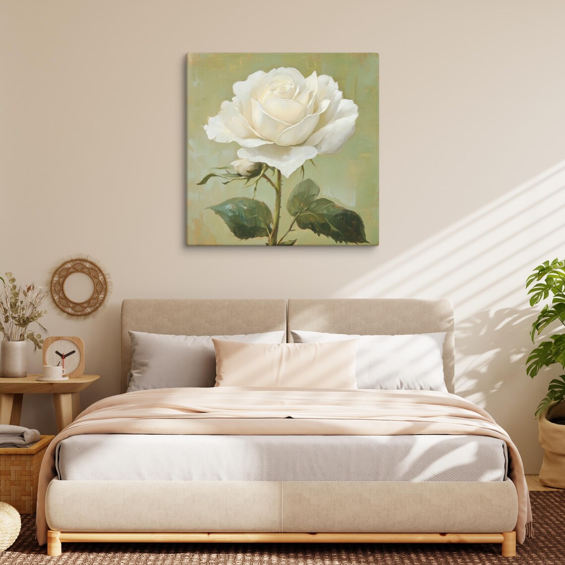 White Rose Print Painting Print Flower Art Rose Painting Print Living Room Art Green Wall Art White Aesthetic Home Decor - Image 2