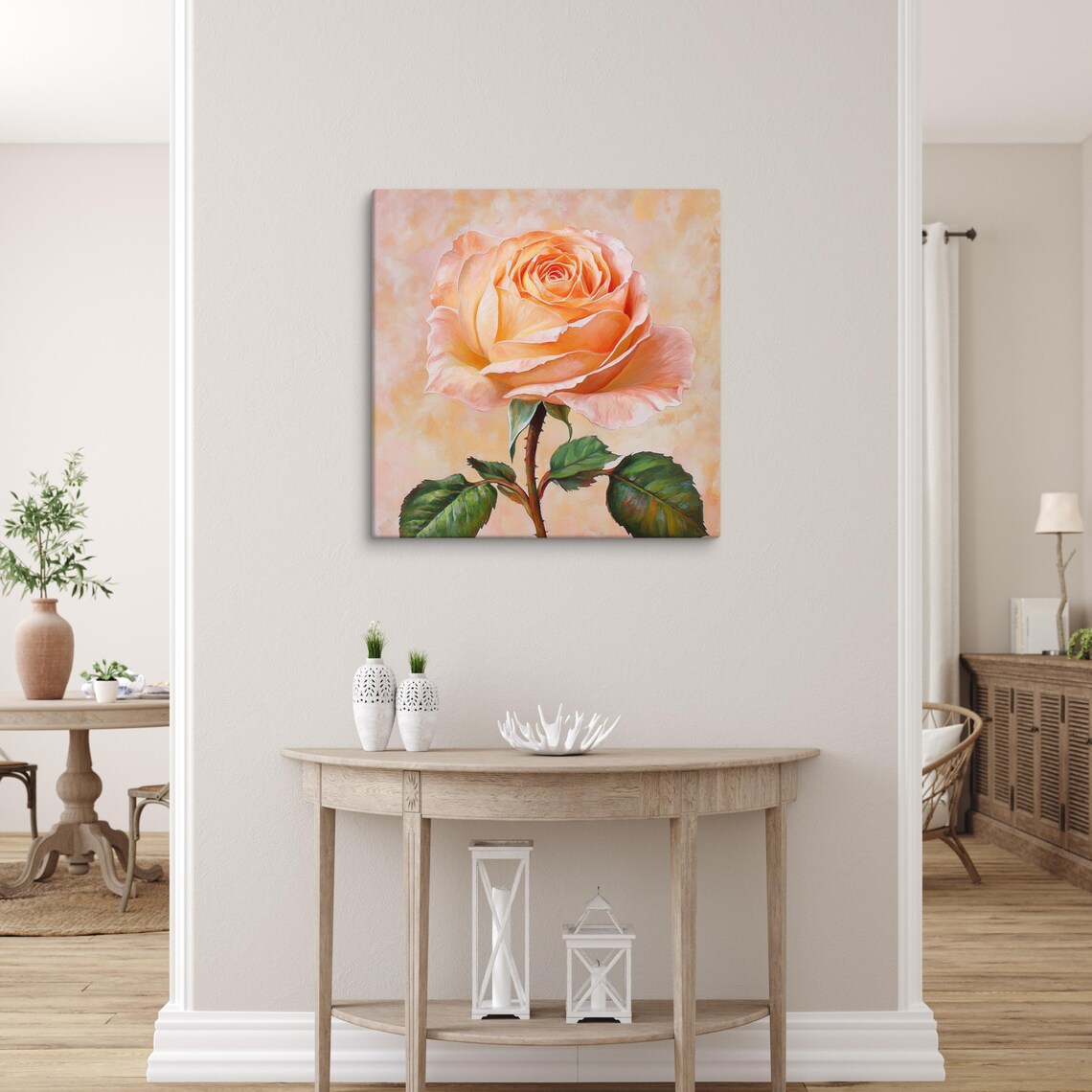 Peach Orange Rose Full Bloom Realistic Floral Oil Painting Poster - Image 3