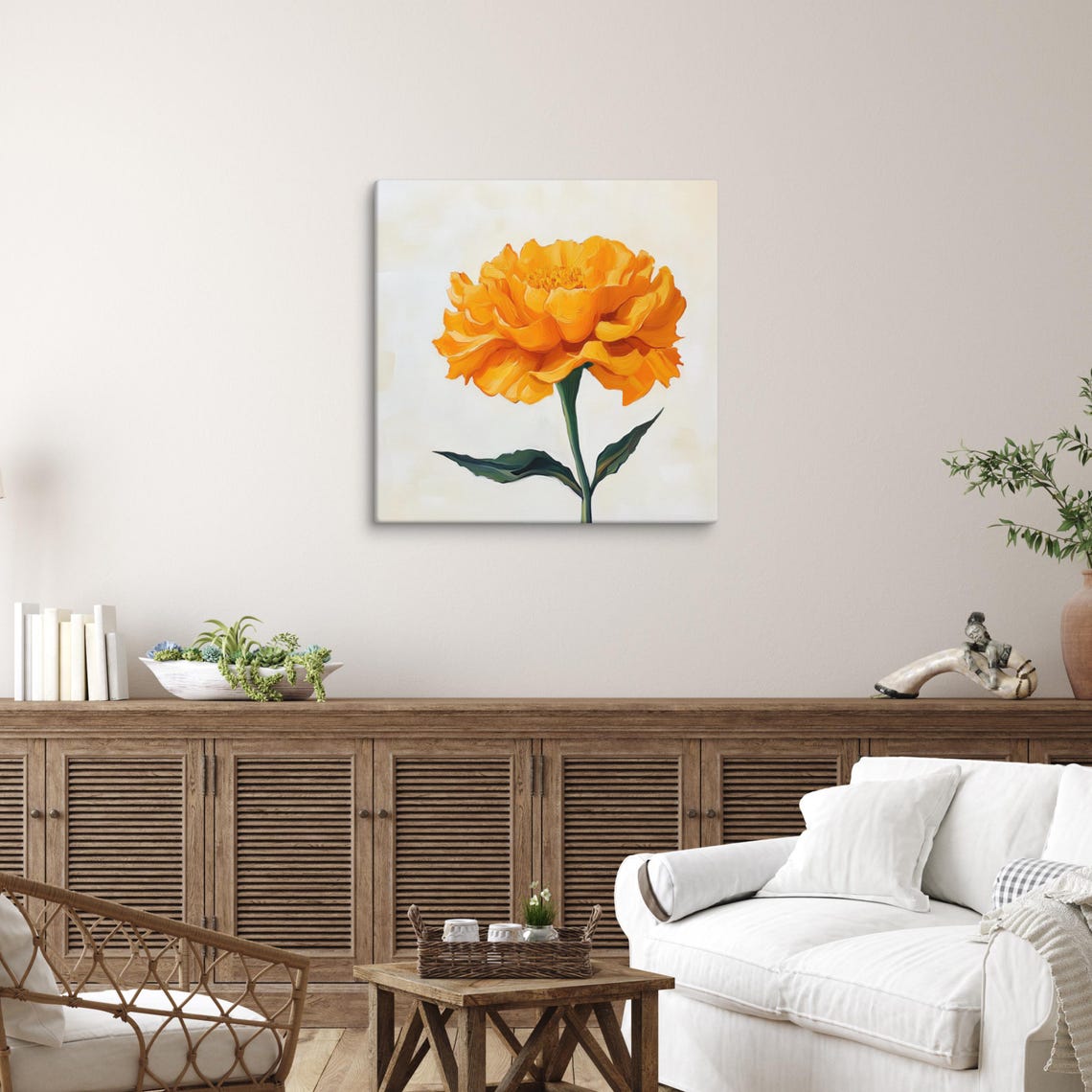 Golden Orange Marigold Flower Single Bloom On White Art Poster - Image 5