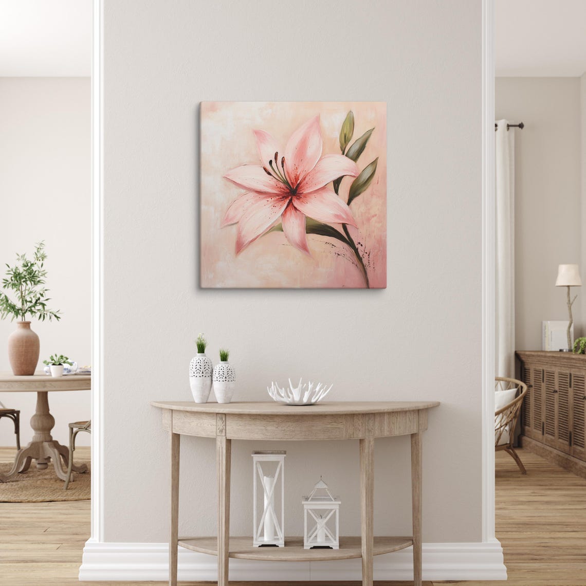 Pink Lily Blush Petals Dark Speckled Throat Floral Painting Print - Image 3