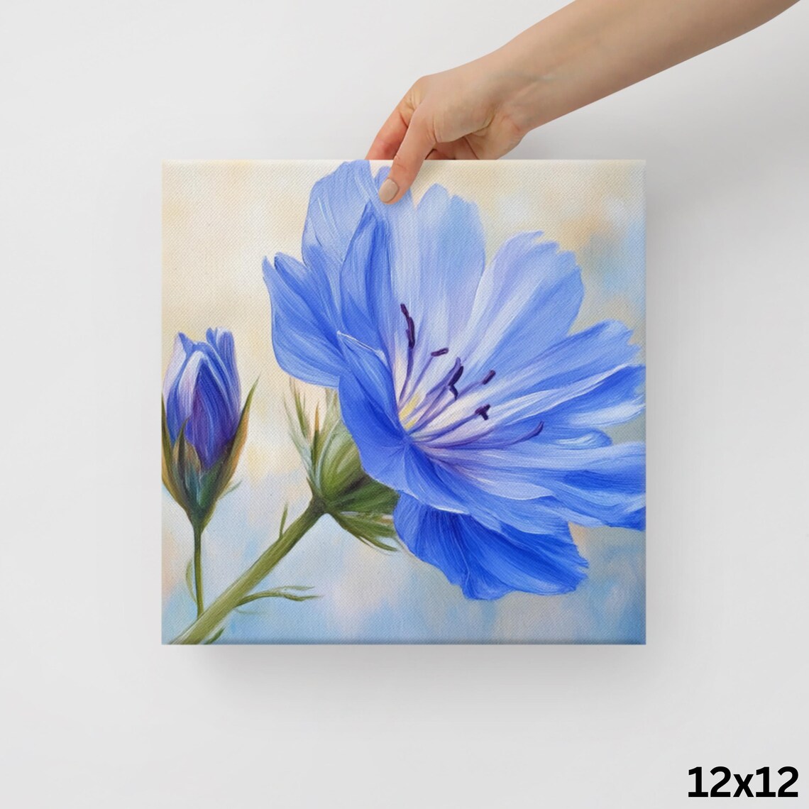 Blue Chicory Flower Bloom and Bud Vivid Botanical Painting Art Poster - Image 2