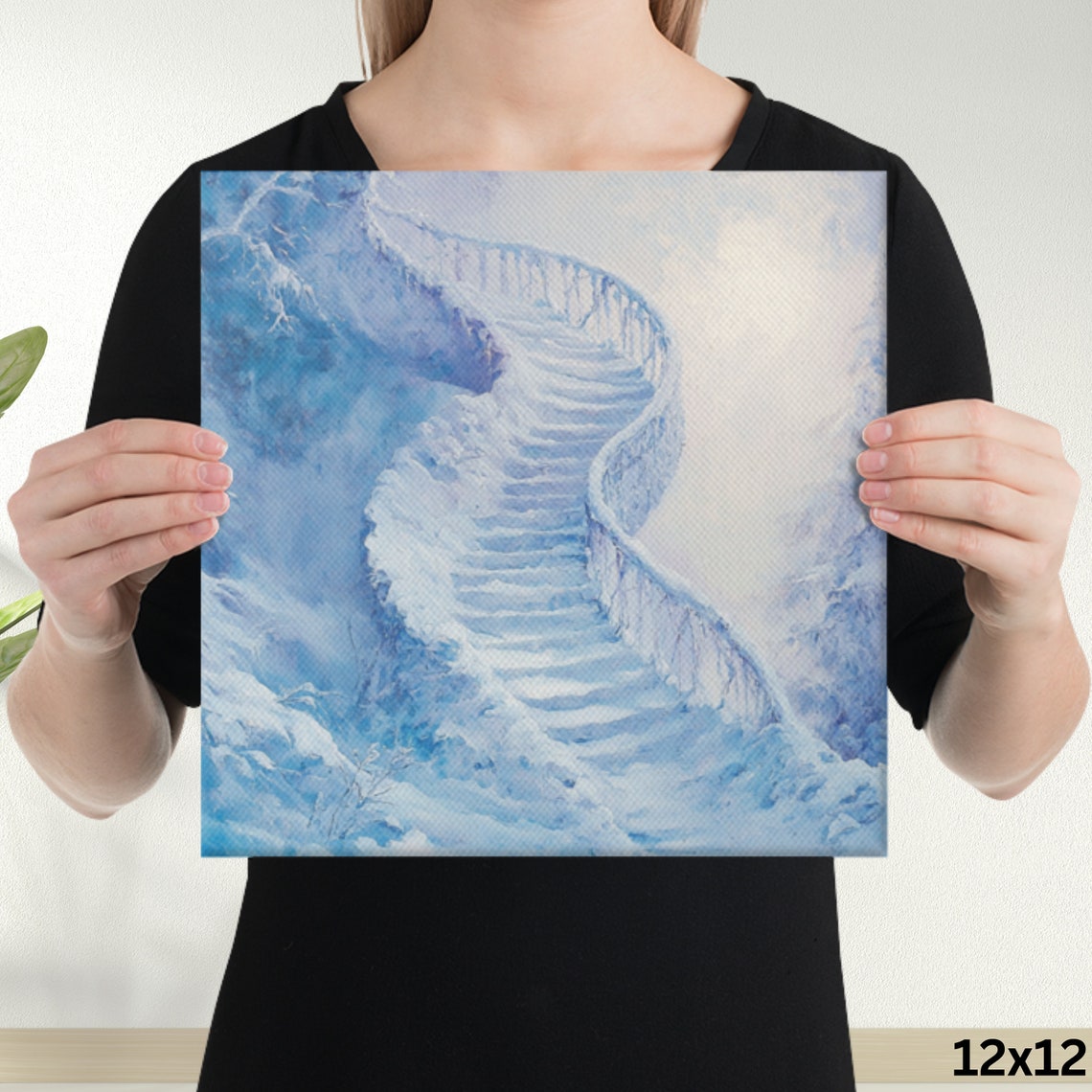 Snowy Magical Staircase Curved Icy Steps Winter Dream Wall Art Print - Image 2