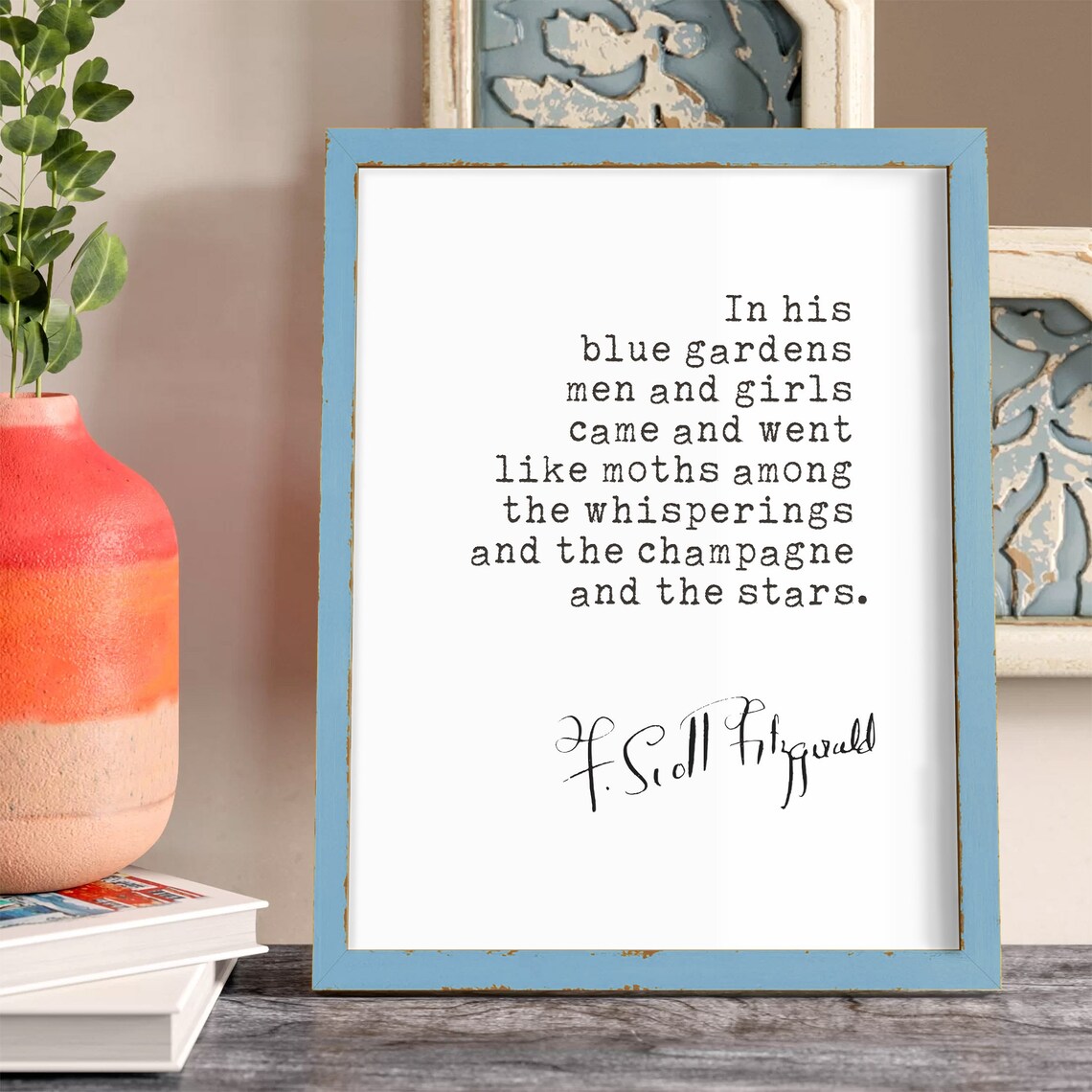 F Scott Fitzgerald The Great Gatsby Blue Gardens Typewriter Quote Poster - Image 3