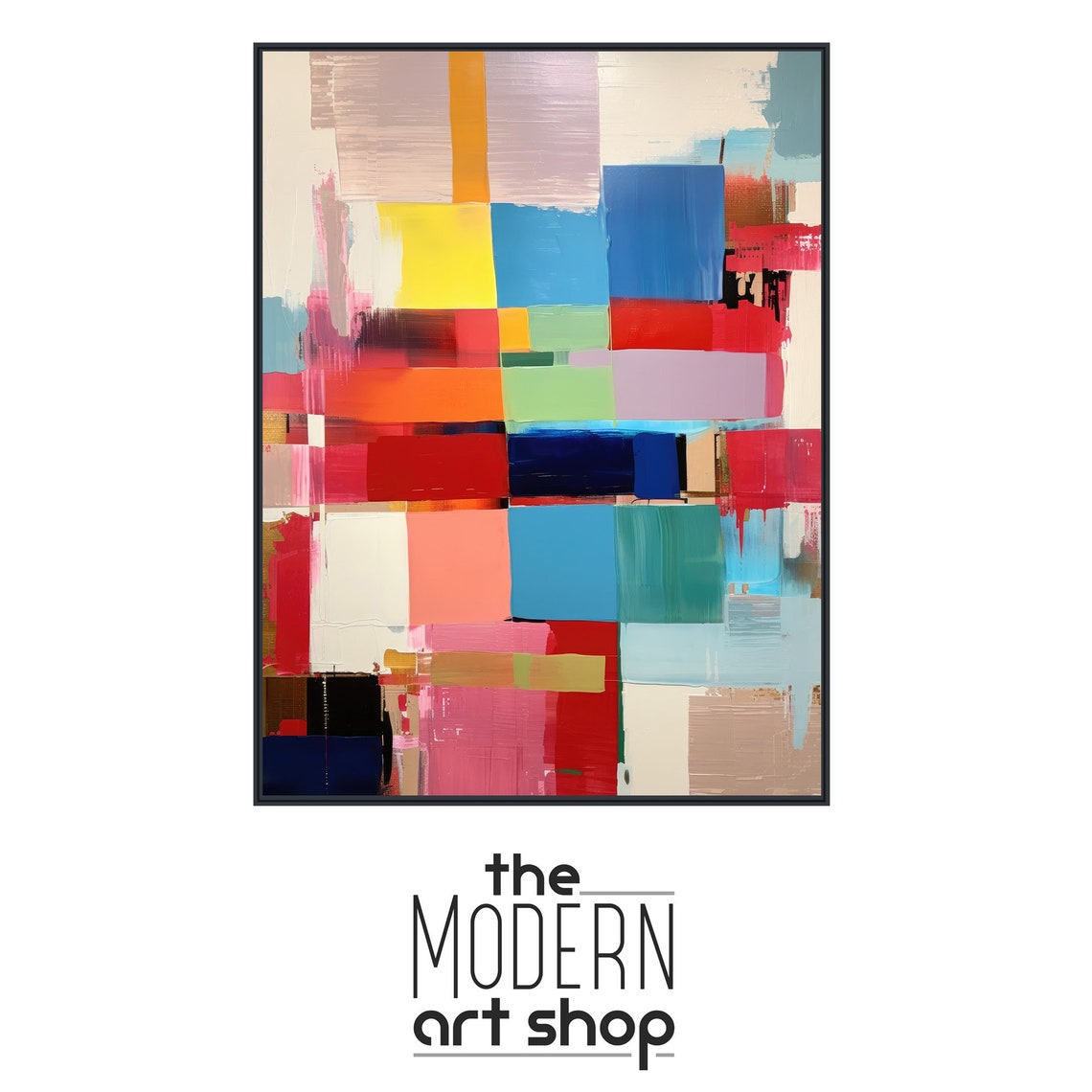 Large Geometric Wall Art Framed Print Modern Abstract Painting Extra Large Colorful Bold Geometric Artwork Up Front - Image 4