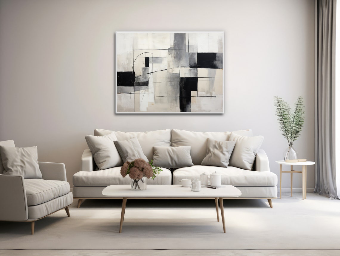 Black White Gray Geometric Abstract Blocks Minimalist Wall Art - Image 3
