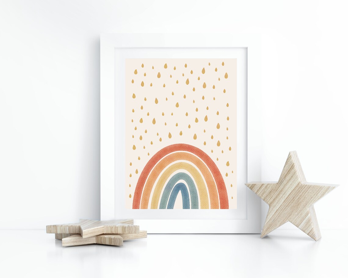 Rainbow Boho Nursery Decor Wall Art Baby Girl Room Rainbow Prints Watercolor Raindrops Kids Room Art Playroom Decor Art Poster - Image 3