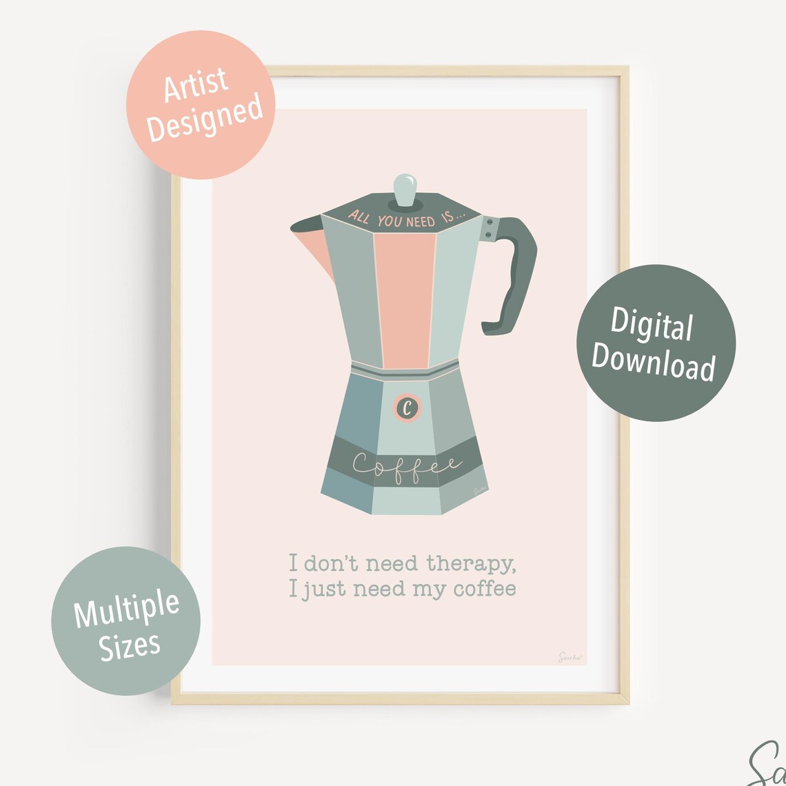All You Need Is Coffee Quote, Minimalist Kitchen Art - Image 3