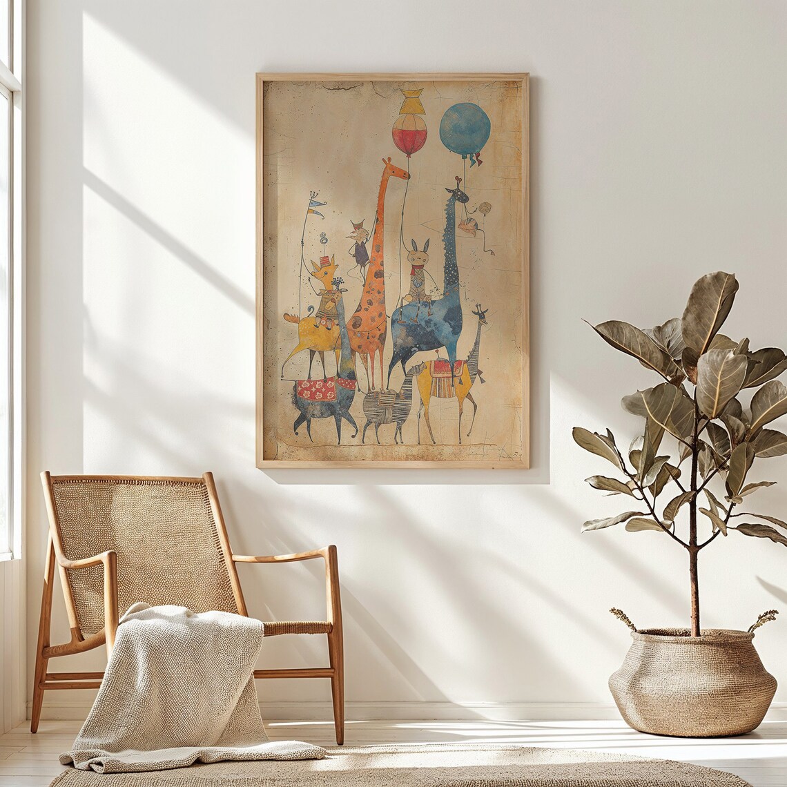 Whimsical Animals Parade Nursery Wall Art Print
