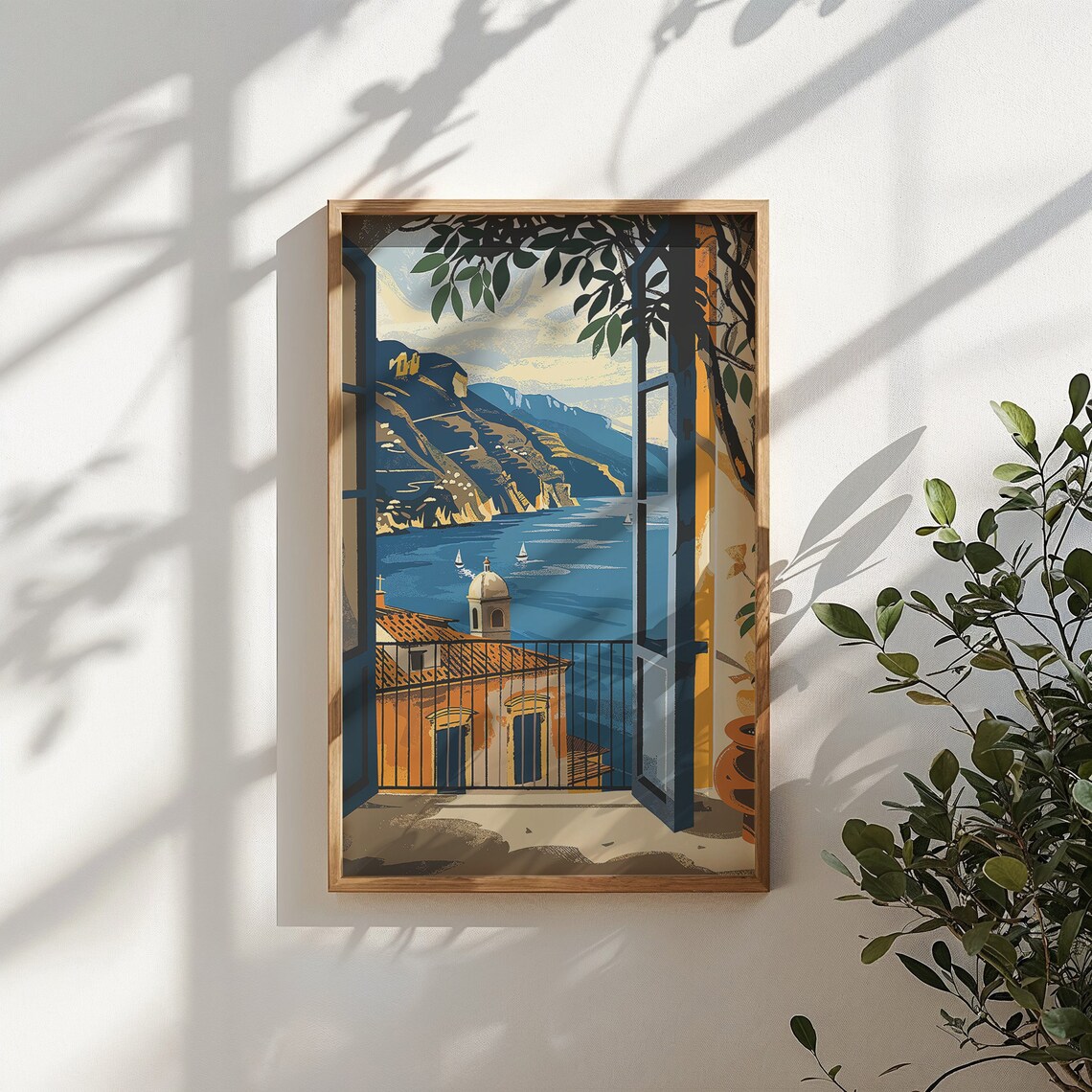 Mediterranean Balcony Sea View Window Coast Mountains Travel Poster - Image 6