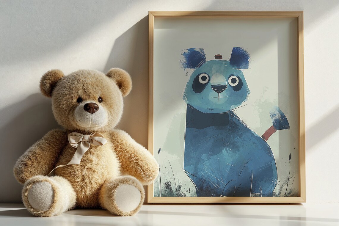 Cute Blue Panda Bear Watercolor Illustration Kids Nursery Art Print - Image 6