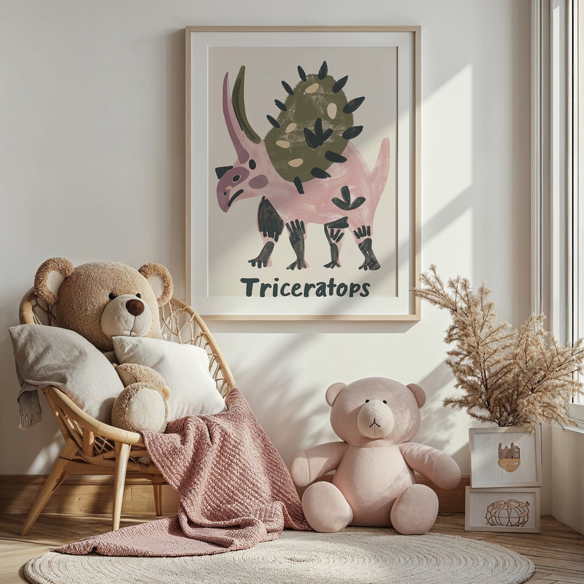 Triceratops Abstract Pink Green Dinosaur Educational Nursery Poster - Image 2