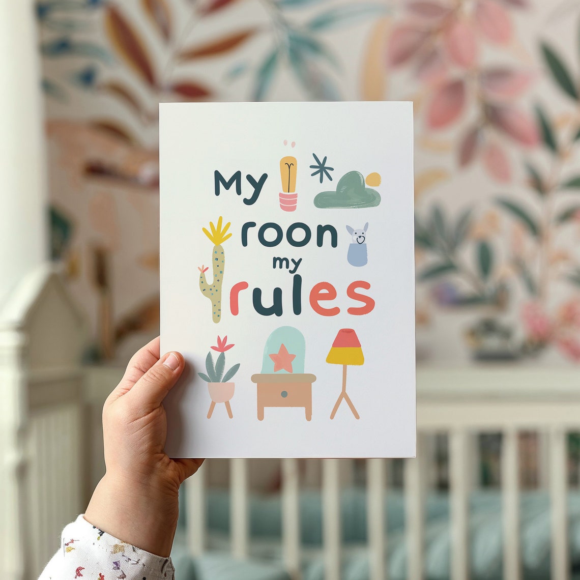 My Room My Rules Playful Lettering Cactus Alpaca Kids Bedroom Poster - Image 2