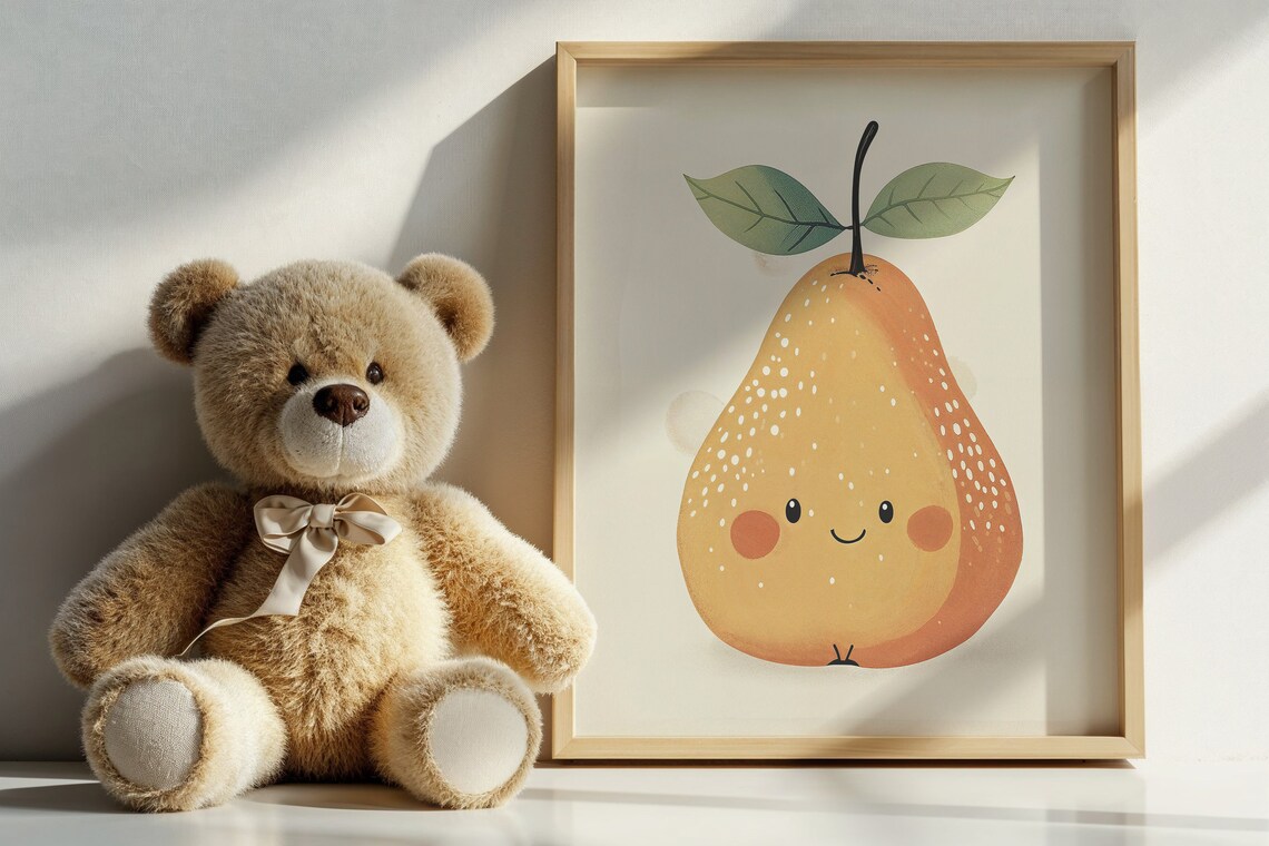 Smiling Pear Nursery Art Print, Whimsical Fruit Decor - Image 5