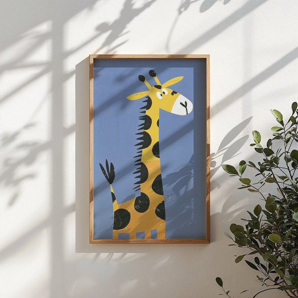 Playful Yellow Giraffe Cartoon Illustration Nursery Kids Room Animal Poster - Image 3