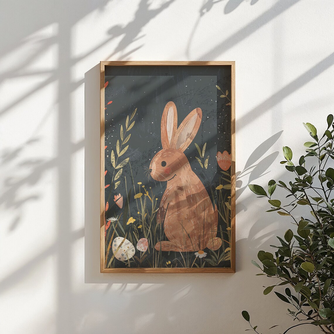 Brown Bunny Night Meadow Golden Grasses Speckled Eggs Folk Poster - Image 5