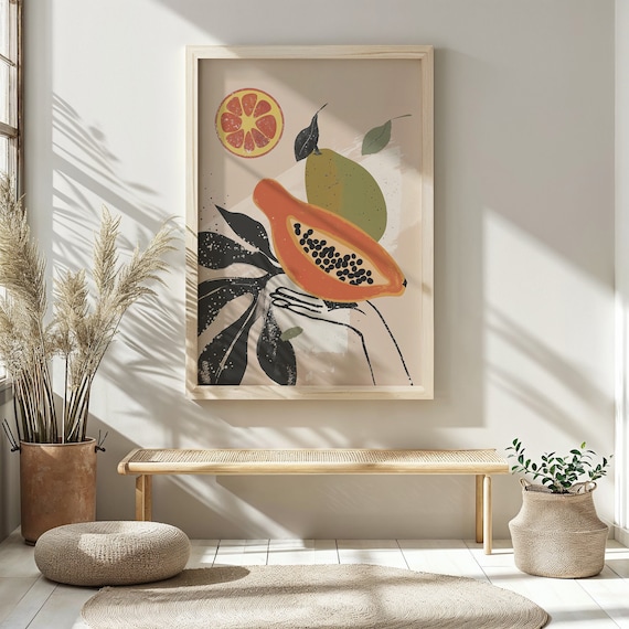 Fruit Themed Nursery Wall Art Kids Room Citrus And Papaya Poster Modern Kitchen Decor Playroom Art Gift