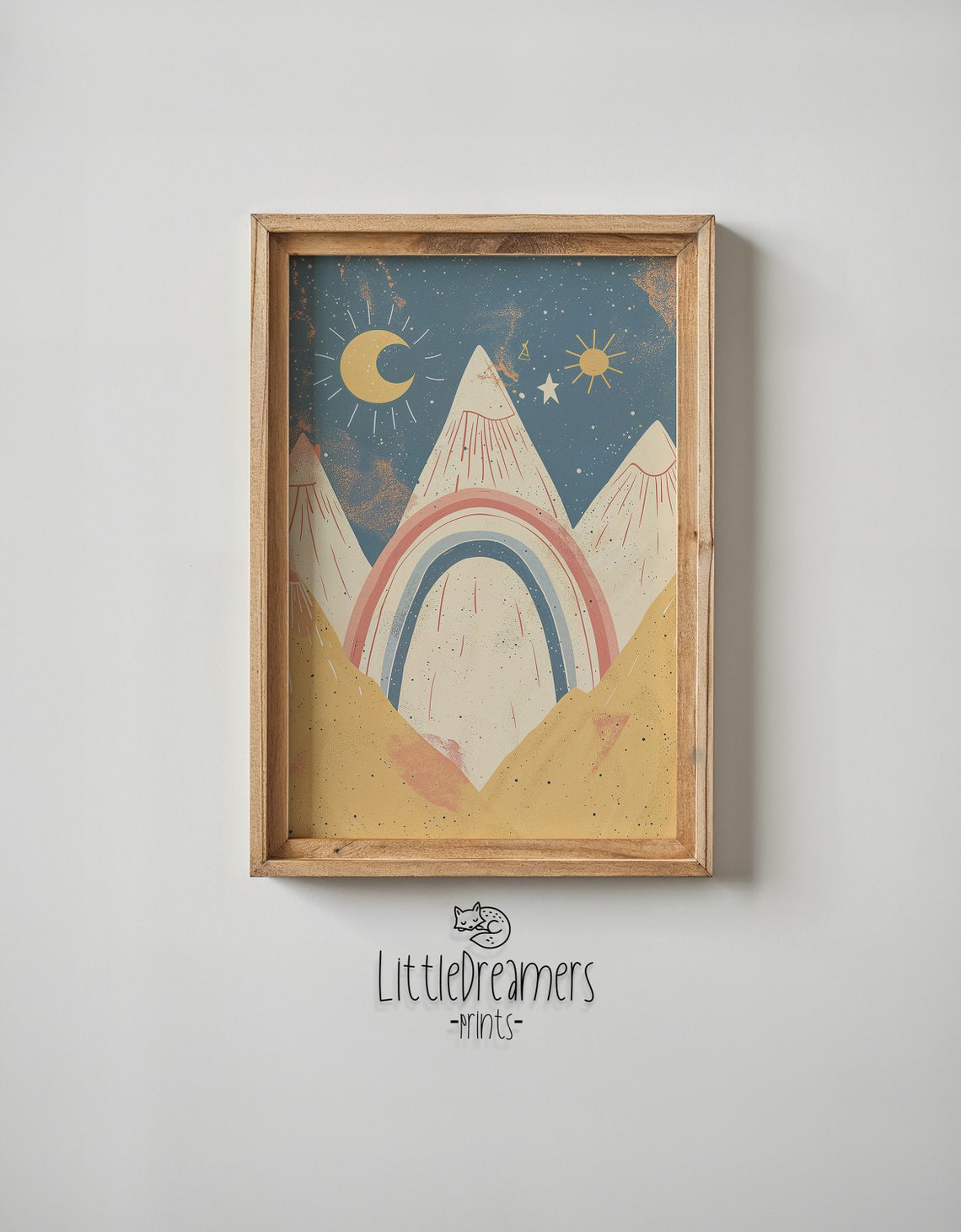 Retro Mountain Night Sky Rainbow Crescent Moon Boho Nursery Art Poster - Image 5