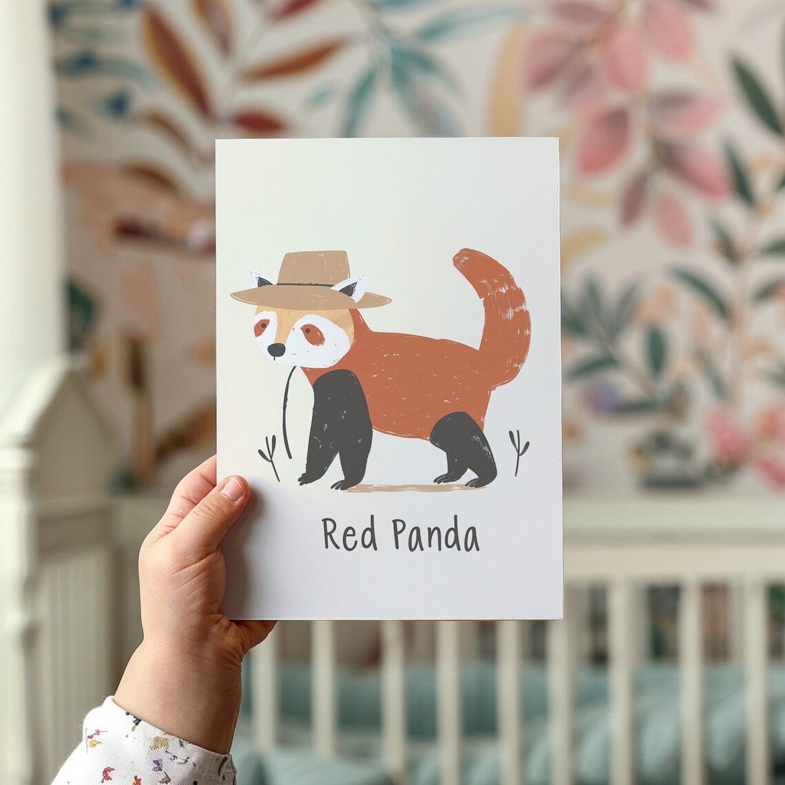 Red Panda Wearing Hat Beige Background Kids Nursery Bedroom Art Poster - Image 2