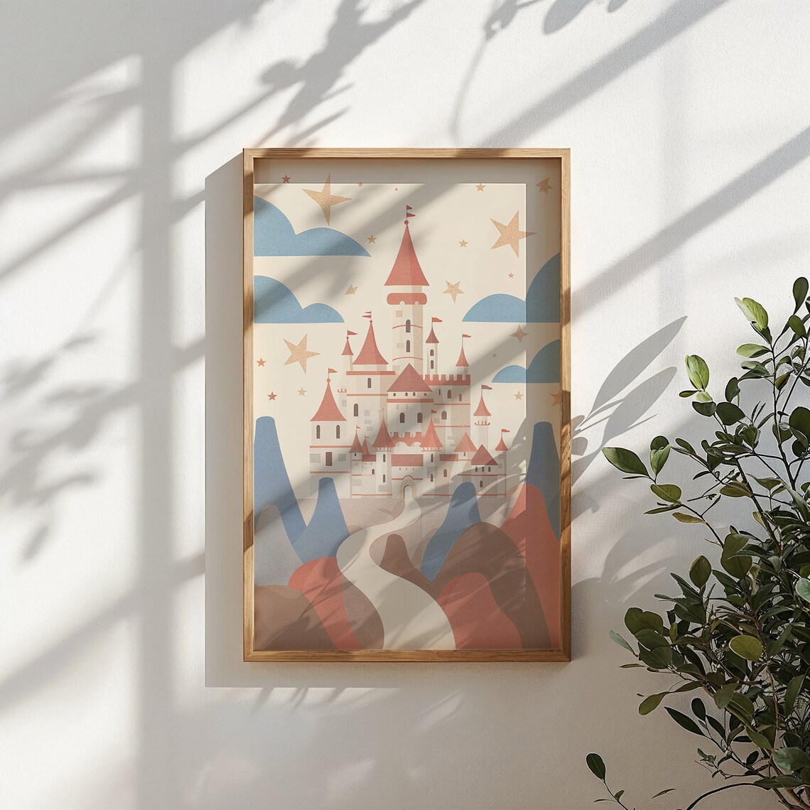 Whimsical Castle Red Spires Winding Road Colorful Hills Starry Poster - Image 3