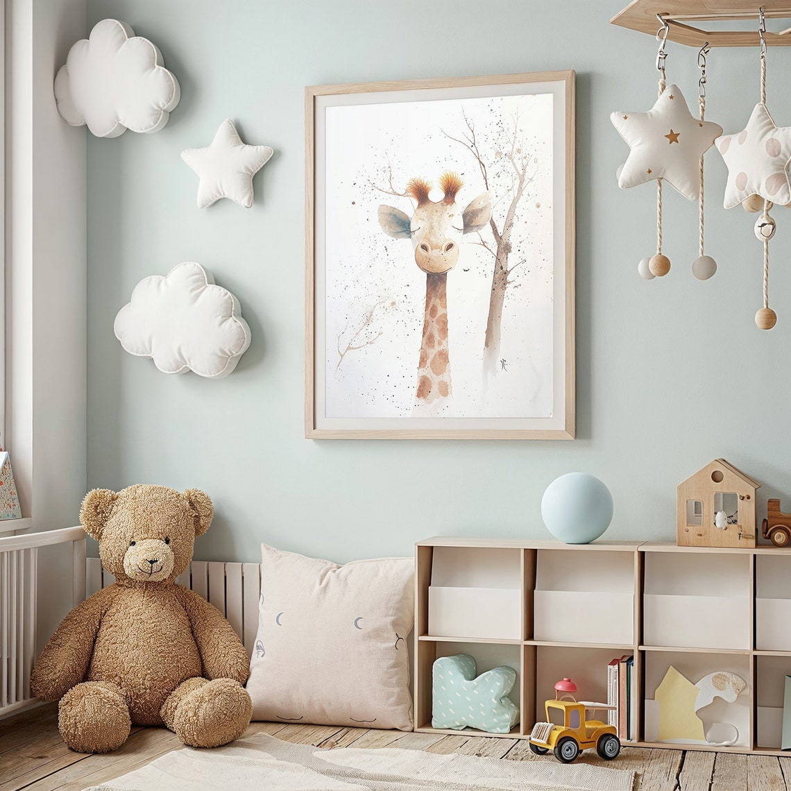 Baby Giraffe Watercolor Nursery Poster Soft Safari Style Kids Wall Art - Image 2