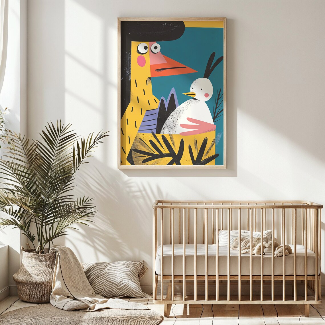 Quirky Yellow Bird Long Orange Beak Bold Pop Art Kids Room Poster - Image 2
